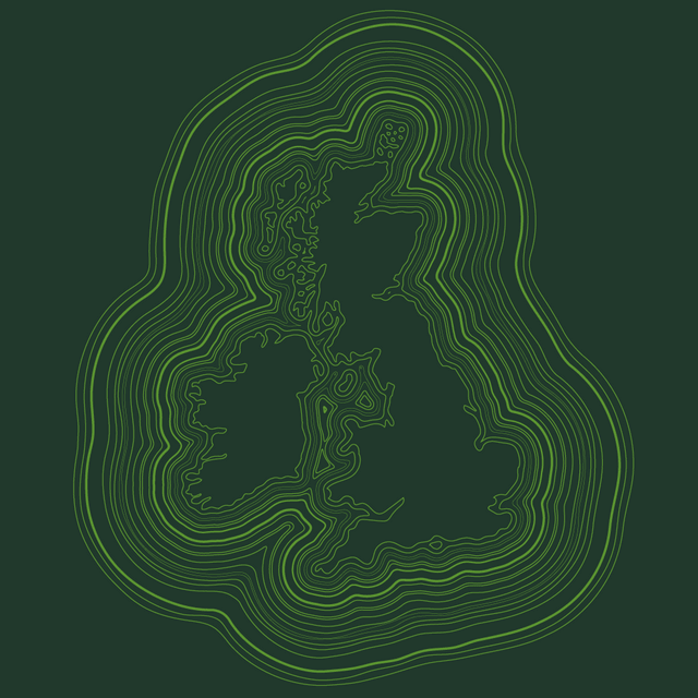 Graphic image of UK map surrounded by concentric lines like tree rings